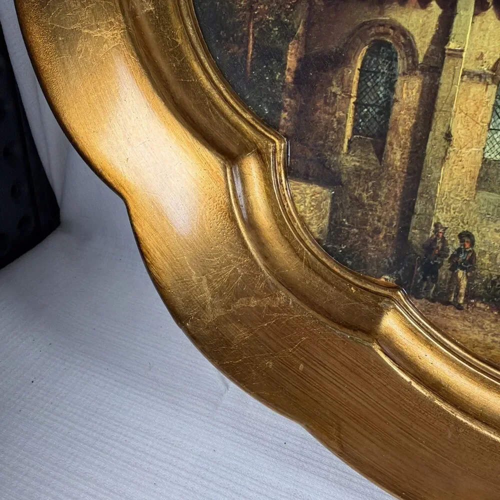 Large Mid Century Florentine Faux Wood Tray Italy Scalloped Gold Vanity Tray